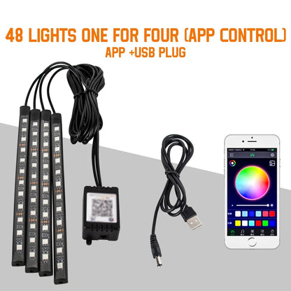 Kit LED RGB Ambient pentru Interior Auto - Iluminare Footwell cu Control APP