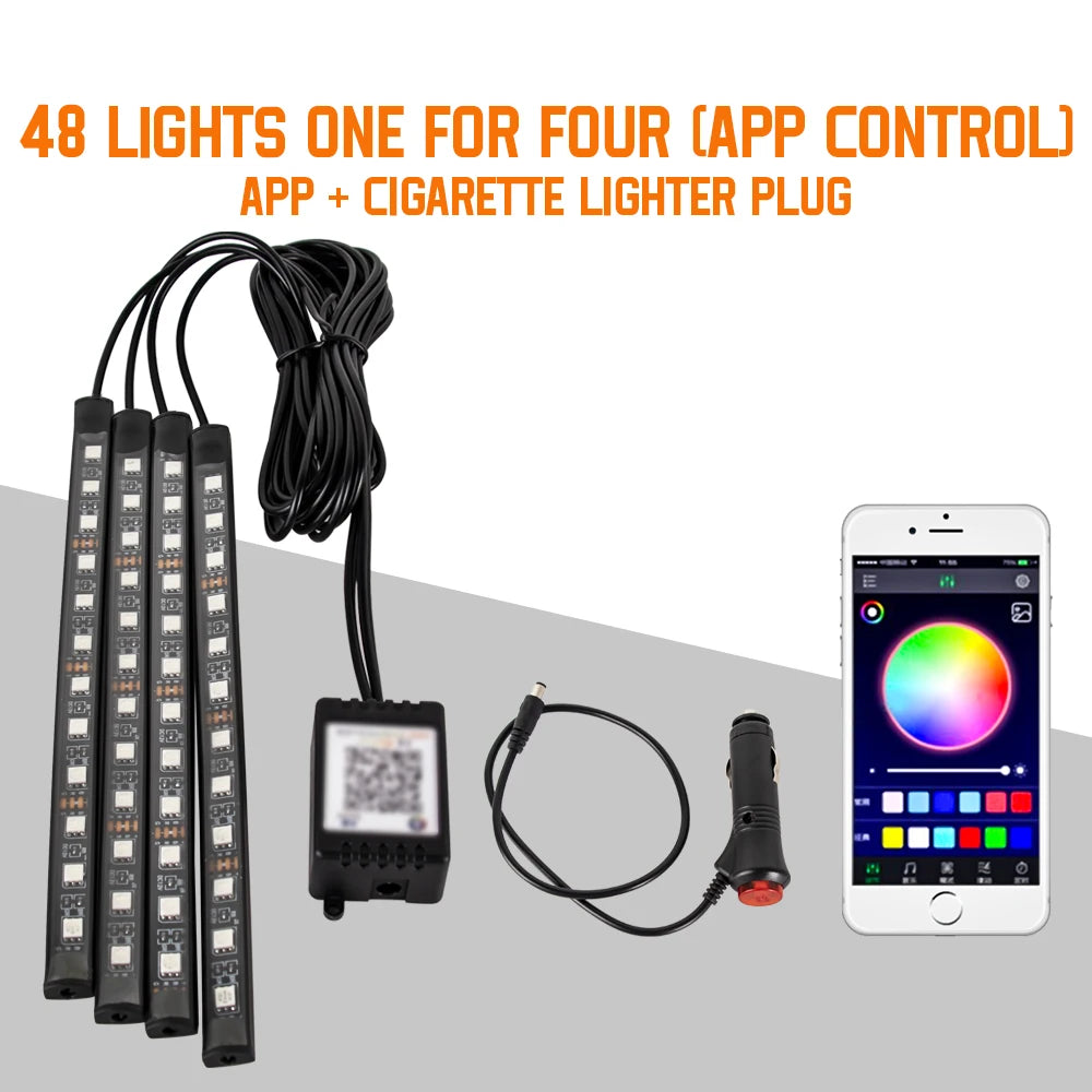 Kit LED RGB Ambient pentru Interior Auto - Iluminare Footwell cu Control APP