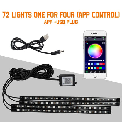 Kit LED RGB Ambient pentru Interior Auto - Iluminare Footwell cu Control APP