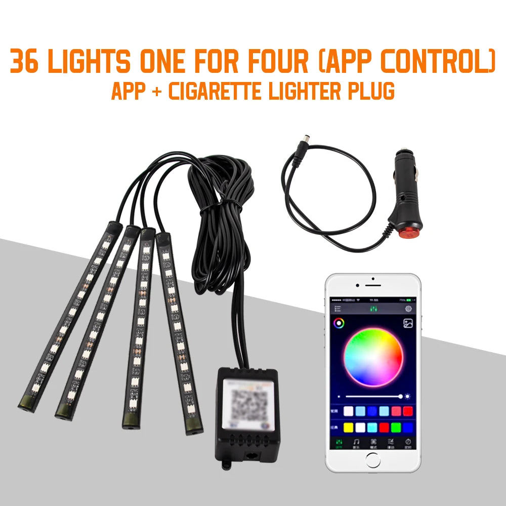 Kit LED RGB Ambient pentru Interior Auto - Iluminare Footwell cu Control APP