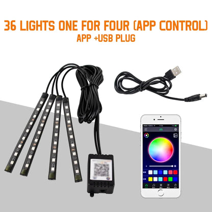Kit LED RGB Ambient pentru Interior Auto - Iluminare Footwell cu Control APP