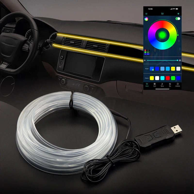 Bandă LED RGB Ambient pentru Interior Auto - Iluminare cu Fibră Optică