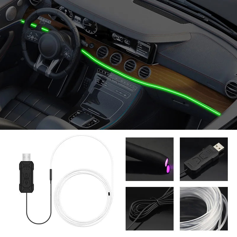 Bandă LED RGB Ambient pentru Interior Auto - Iluminare cu Fibră Optică