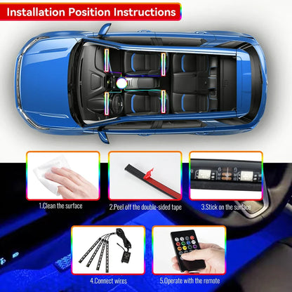 Kit LED RGB Ambient pentru Interior Auto - Iluminare Footwell cu Control APP