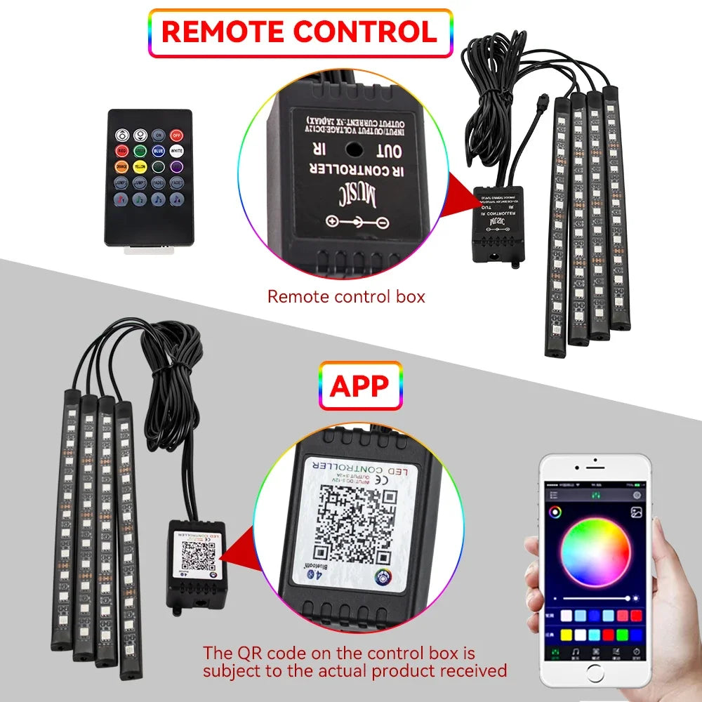 Kit LED RGB Ambient pentru Interior Auto - Iluminare Footwell cu Control APP