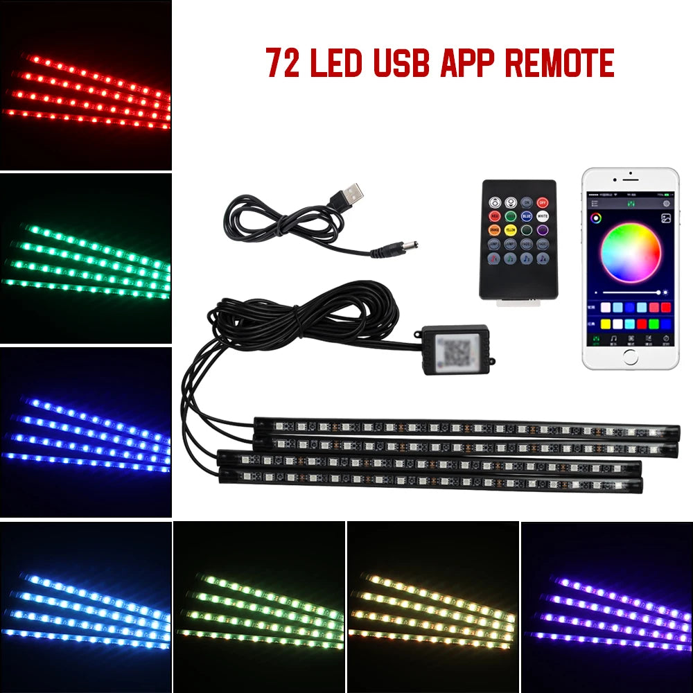 Kit LED RGB Ambient pentru Interior Auto - Iluminare Footwell cu Control APP